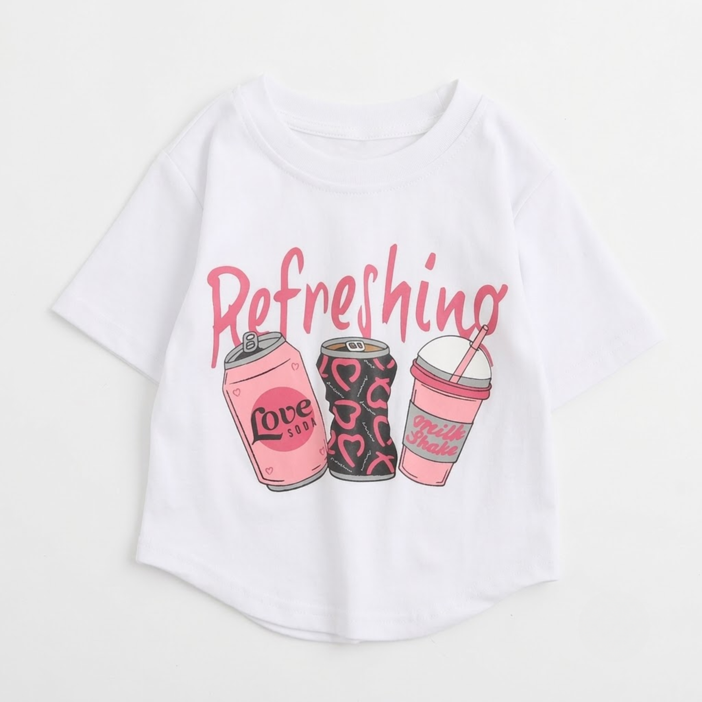 ドリンクプリント ラウンドヘム クロップドTシャツ  　wrw1062826