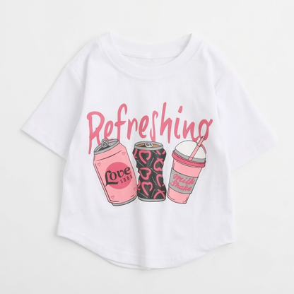 ドリンクプリント ラウンドヘム クロップドTシャツ  　wrw1062826