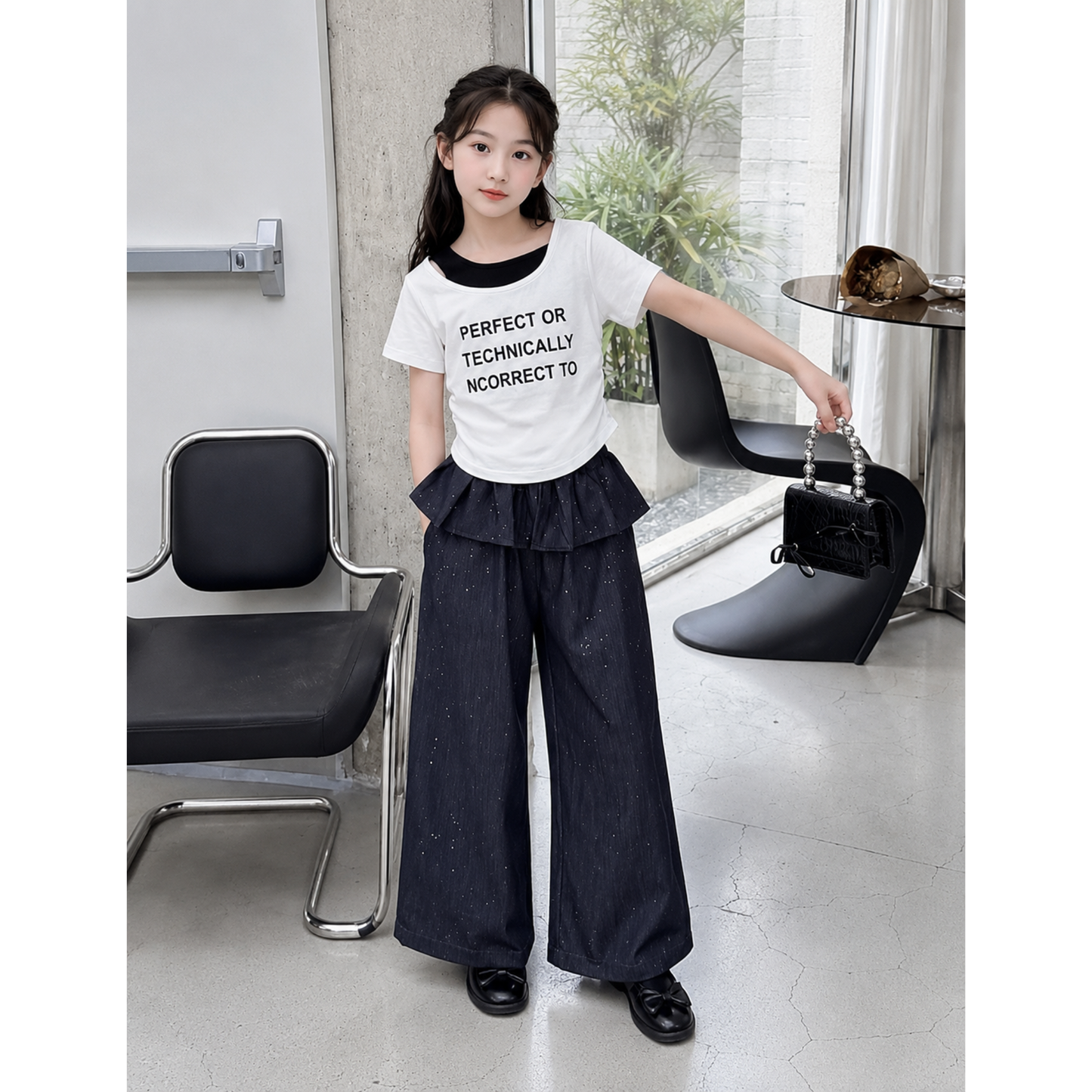 【メール便OK】レイヤード風  オフショルダー 英字ロゴ Tシャツ 　wrw1062906