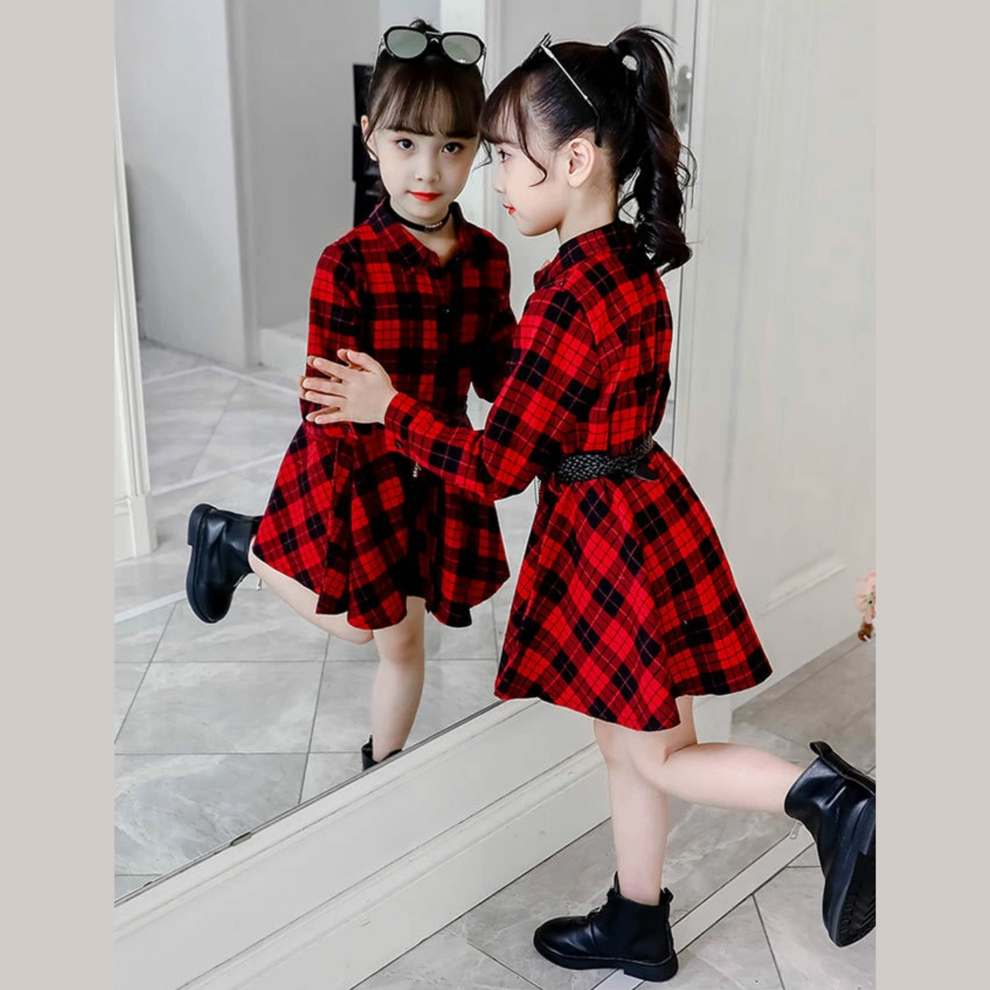 ベルト付きチェックシャツワンピース　wrw25aw086