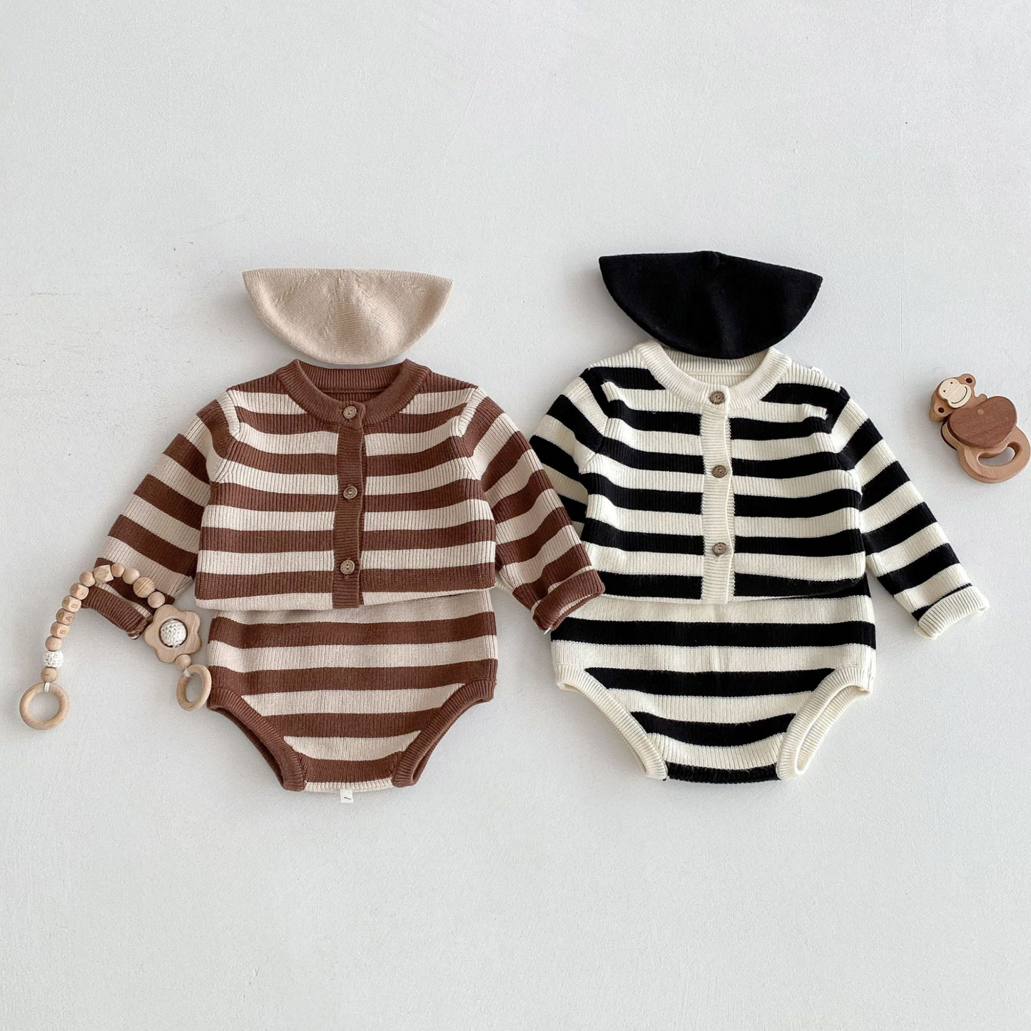 【メール便OK】長袖ニットカーディガンロンパースセットアップ wrw25aw094