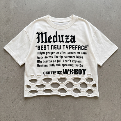 英字ロゴプリント 裾クラッシュクロップドTシャツ 　wrw1062866