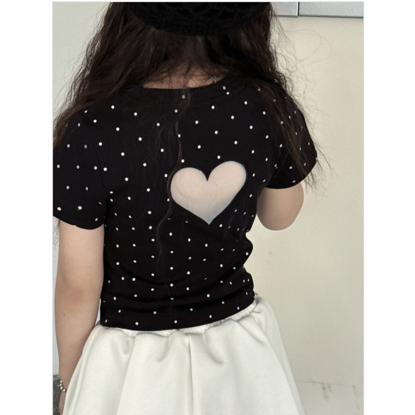 バックハートシアーミニドット柄Tシャツ	wrw1062566
