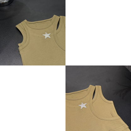 フェイクレイヤード ラインストーンスター タンクトップTシャツ  　wrw1062736