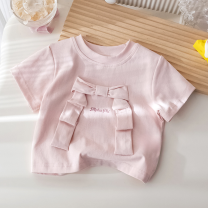 立体フリルリボン・ロゴ刺繍入り半袖Tシャツ   wrw1062536