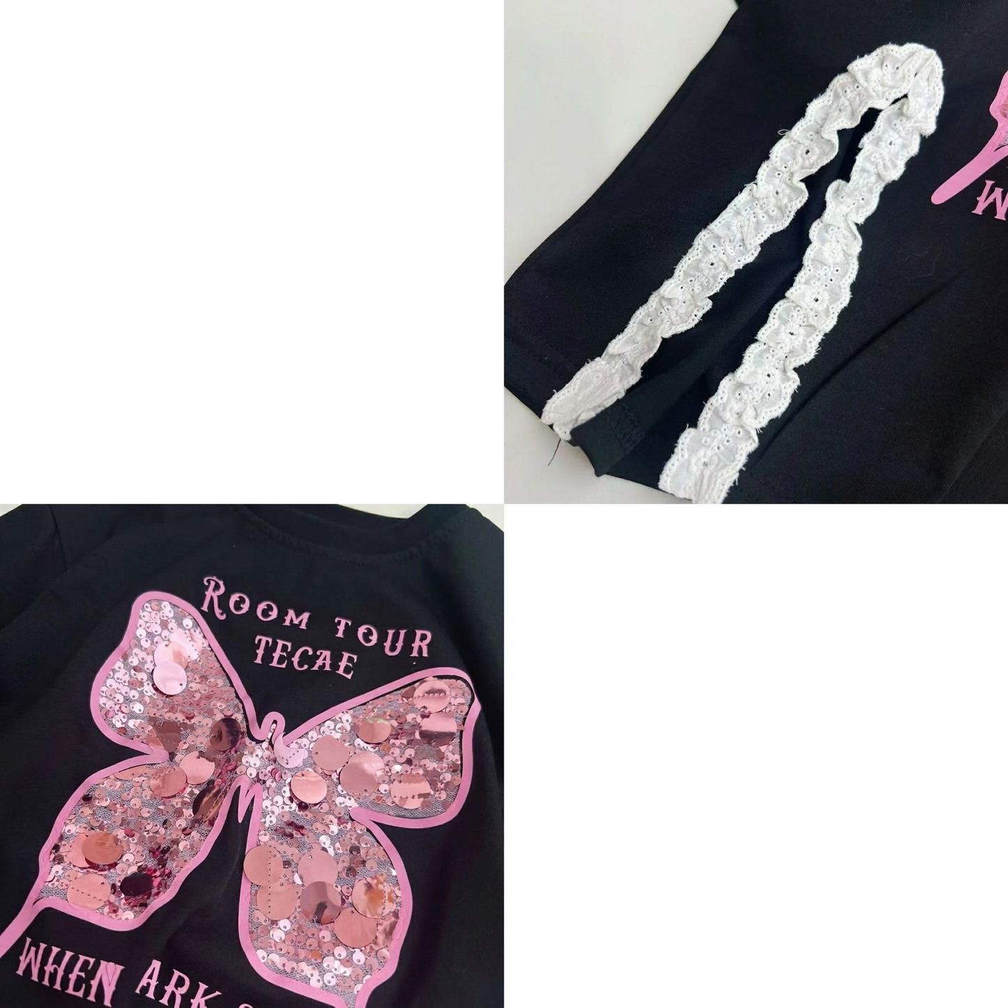 裾スリット切り替え スパンコールバタフライ チュニックTシャツ	wrw1022246