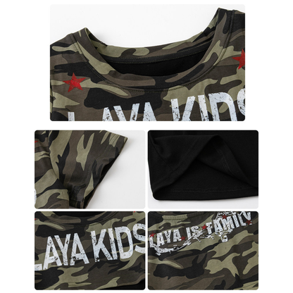 【メール便OK】迷彩柄 ロゴプリント クロップド半袖Tシャツ 　wrw10621046