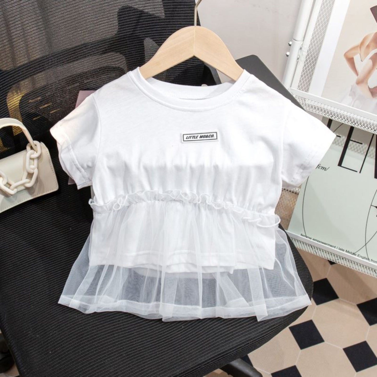 【メール便OK】オーガンジードッキングクロップドTシャツ   wrw25ss096