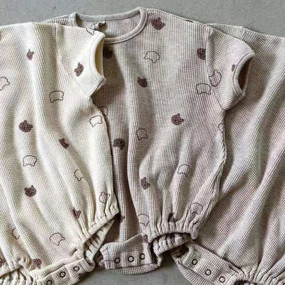 【メール便OK】ワッフルクマ柄ロンパース　wrw24ss407