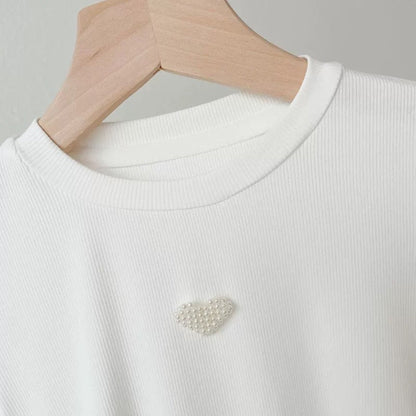 【メール便OK】ハート付ドロストクルーネックTシャツ   wrw25ss093
